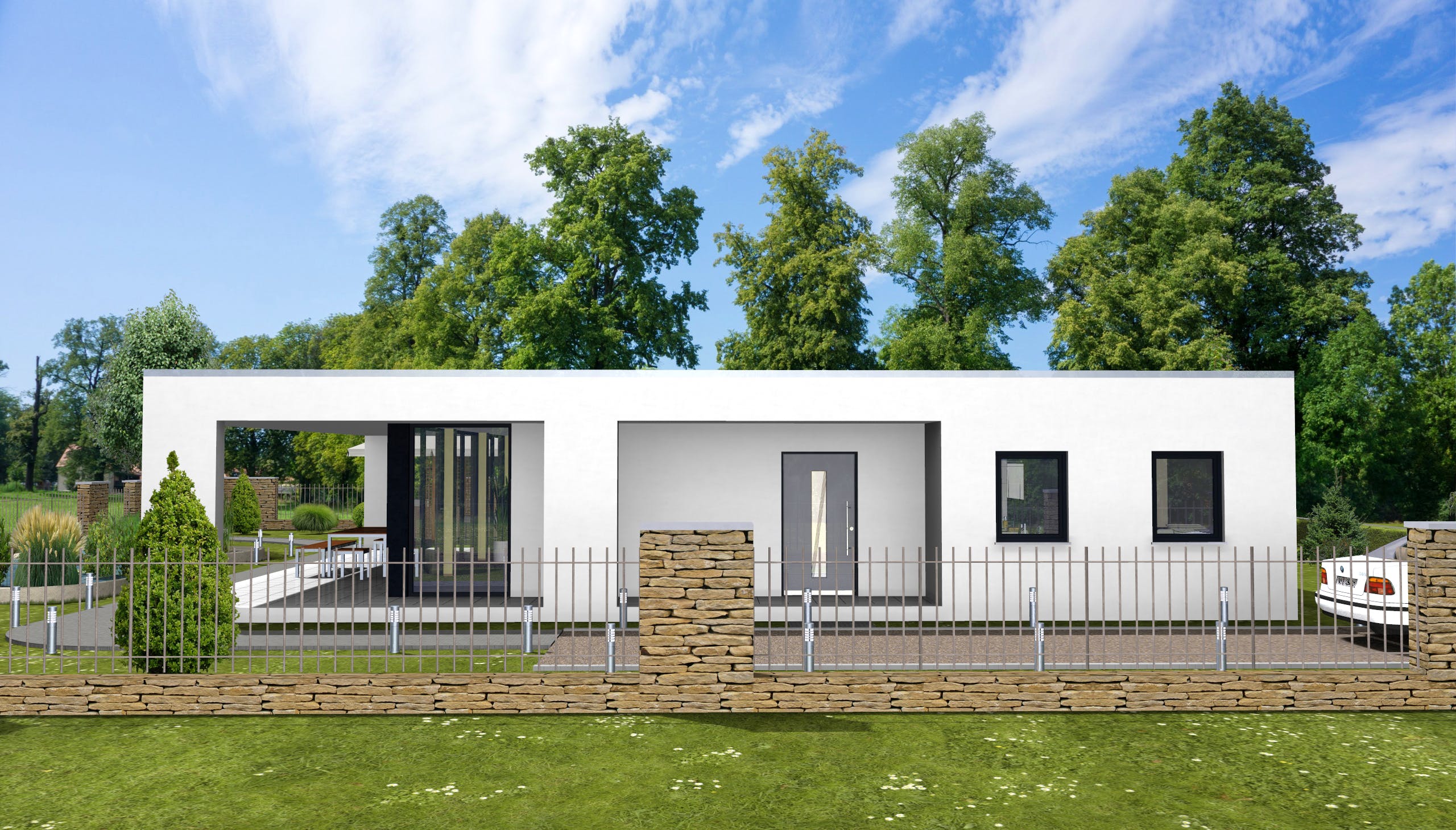 Massivhaus Marie von AVOS Hausbau Schlüsselfertig ab 295000€, Bungalow Außenansicht 2