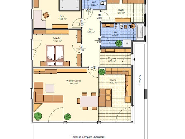 Massivhaus Marie von AVOS Hausbau Schlüsselfertig ab 297500€, Bungalow Grundriss 1
