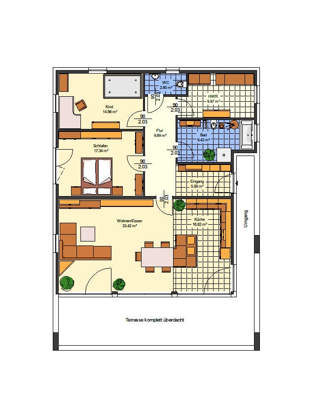 Massivhaus Marie von AVOS Hausbau Schlüsselfertig ab 295000€, Bungalow Grundriss 1