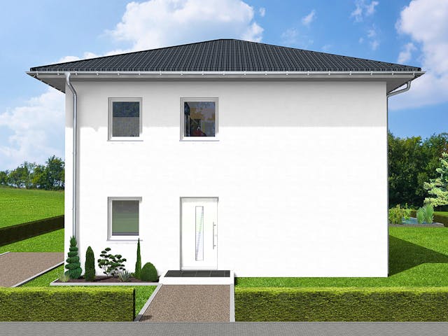 Massivhaus Olina von AVOS Hausbau Schlüsselfertig ab 346500€, Stadtvilla Außenansicht 1 Massivhaus Olina von AVOS Hausbau Schlüsselfertig ab 346500€, Stadtvilla Außenansicht 1