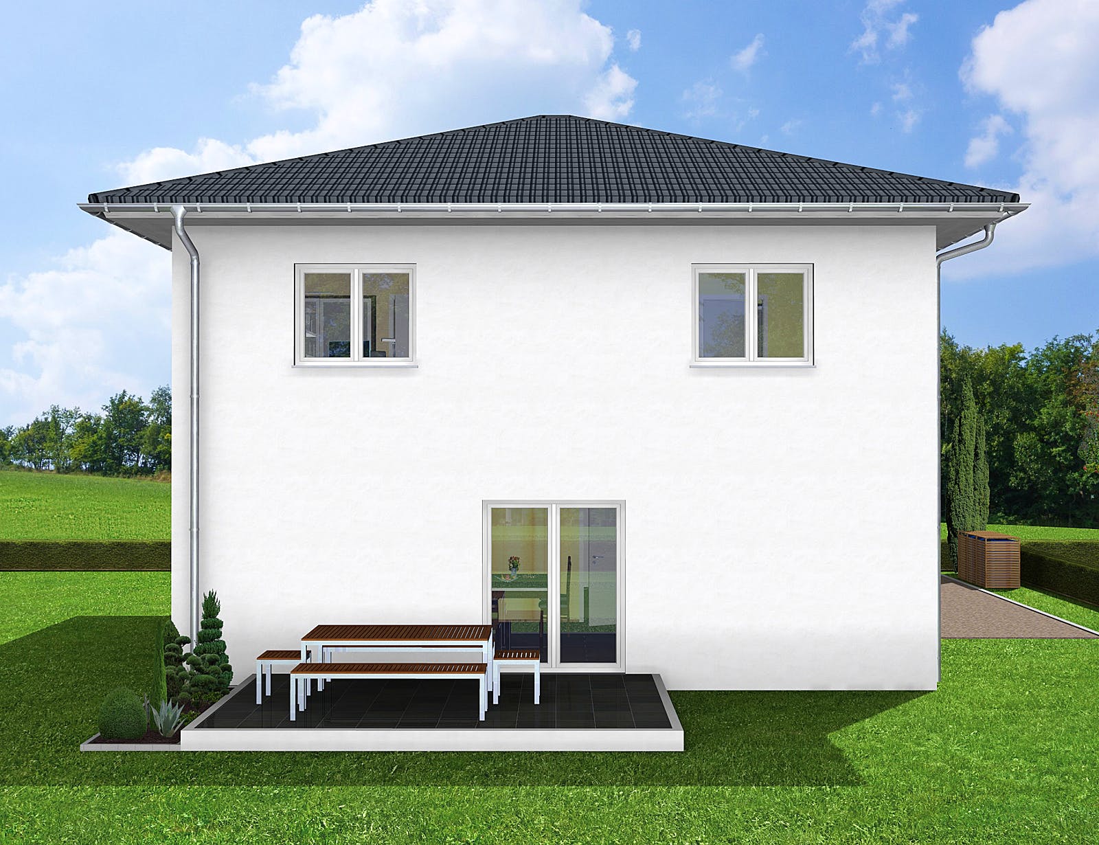 Massivhaus Olina von AVOS Hausbau Schlüsselfertig ab 344443€, Stadtvilla Außenansicht 2