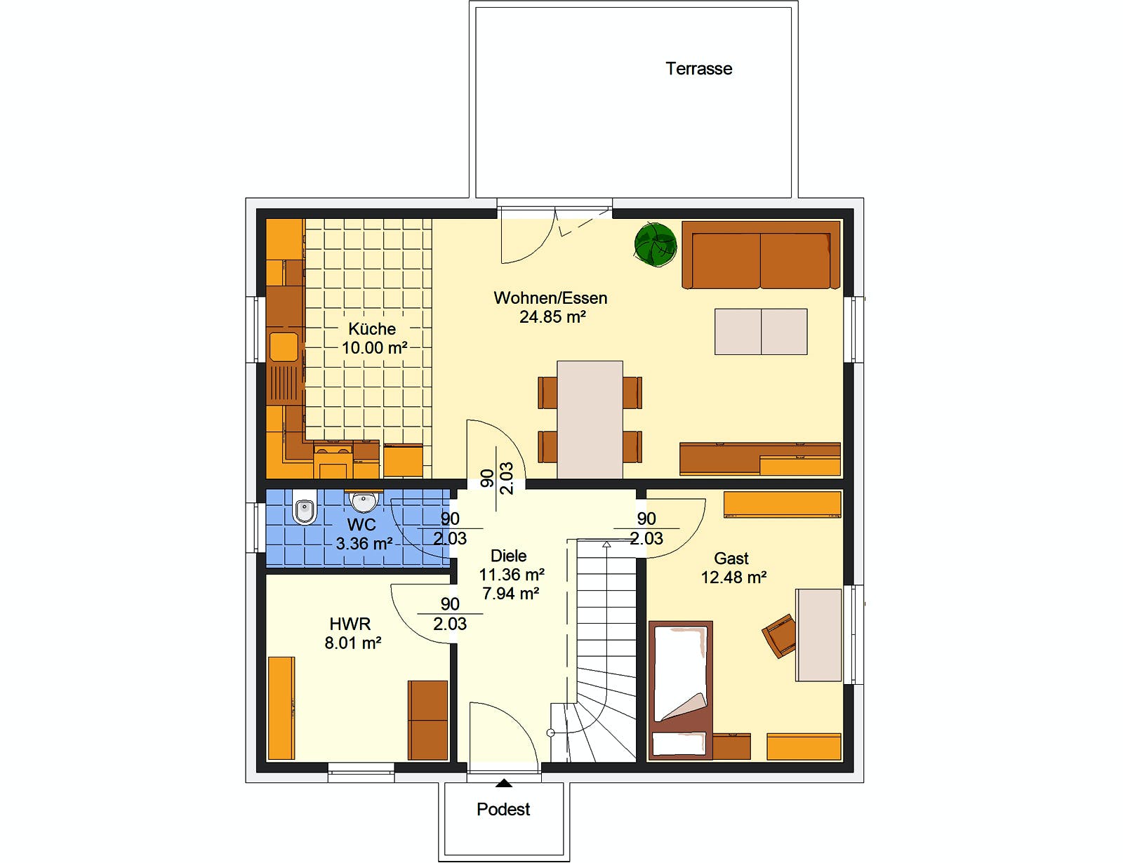 Massivhaus Olina von AVOS Hausbau Schlüsselfertig ab 344443€, Stadtvilla Grundriss 1