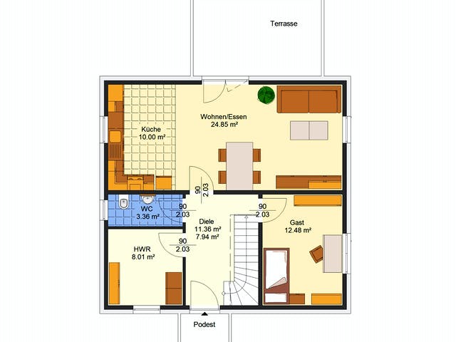 Massivhaus Olina von AVOS Hausbau Schlüsselfertig ab 346500€, Stadtvilla Grundriss 1