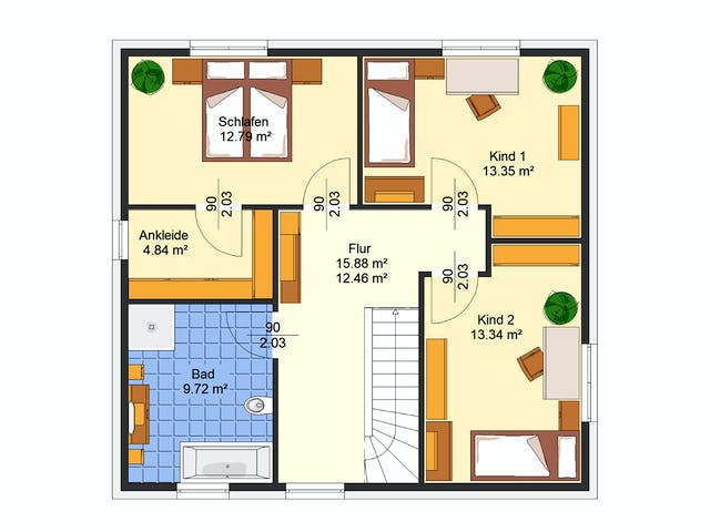 Massivhaus Olina von AVOS Hausbau Schlüsselfertig ab 346500€, Stadtvilla Grundriss 2