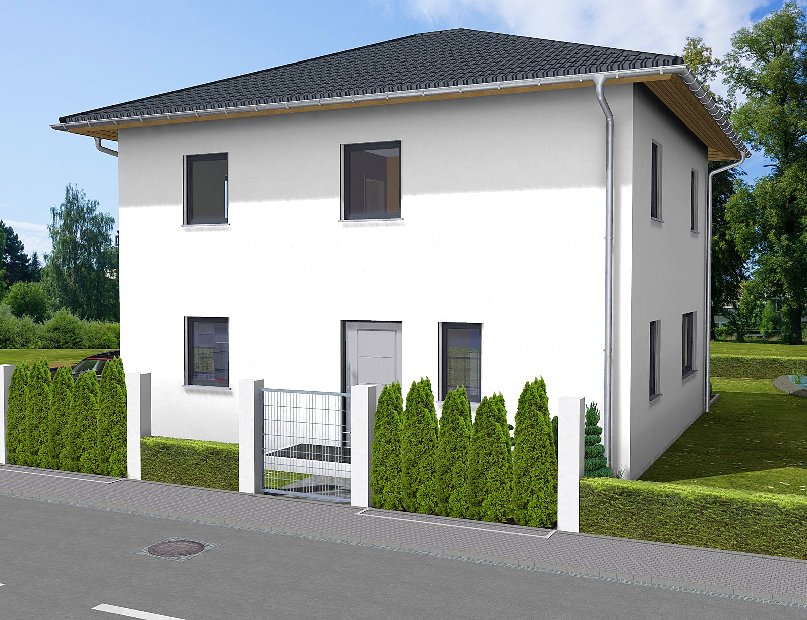 Massivhaus Paulina von AVOS Hausbau Schlüsselfertig ab 319500€, Stadtvilla Außenansicht 2