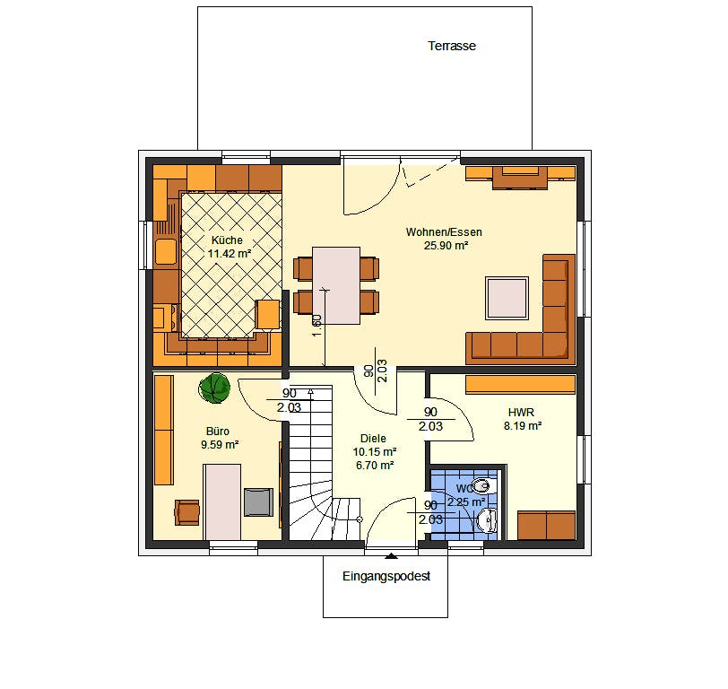Massivhaus Paulina von AVOS Hausbau Schlüsselfertig ab 319500€, Stadtvilla Grundriss 1