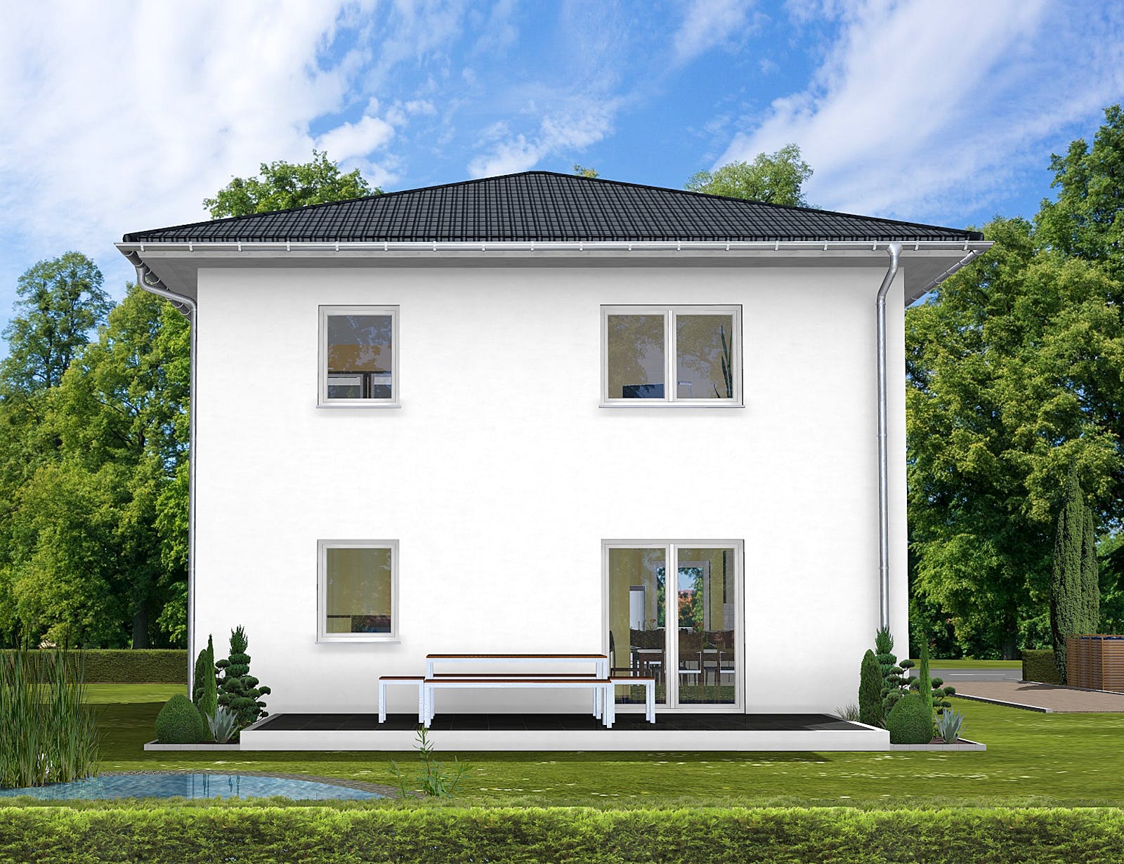 Massivhaus Pia von AVOS Hausbau Schlüsselfertig ab 303900€, Stadtvilla Außenansicht 2