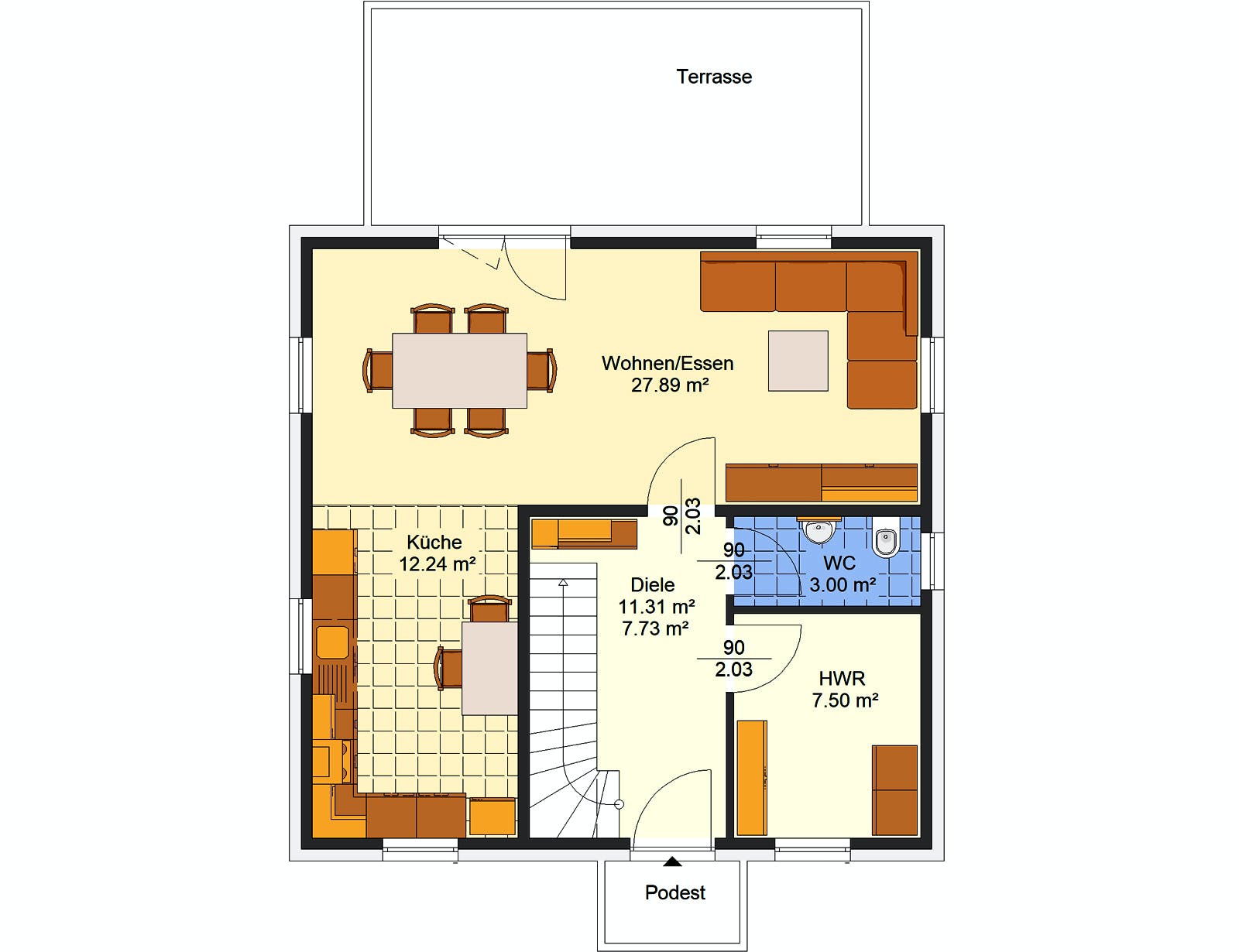 Massivhaus Pia von AVOS Hausbau Schlüsselfertig ab 303900€, Stadtvilla Grundriss 1