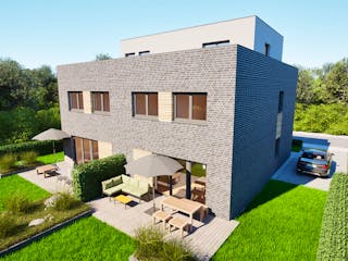 Massivhaus Entwurf FI166 von FAVORIT Massivhaus, Cubushaus Außenansicht 8