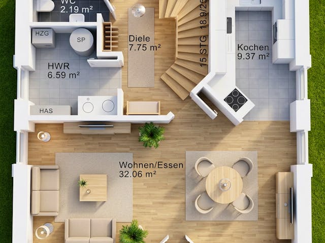 Massivhaus Stadtvilla 114 von AMR-Wohnbau Schlüsselfertig ab 310000€, Stadtvilla Grundriss 1