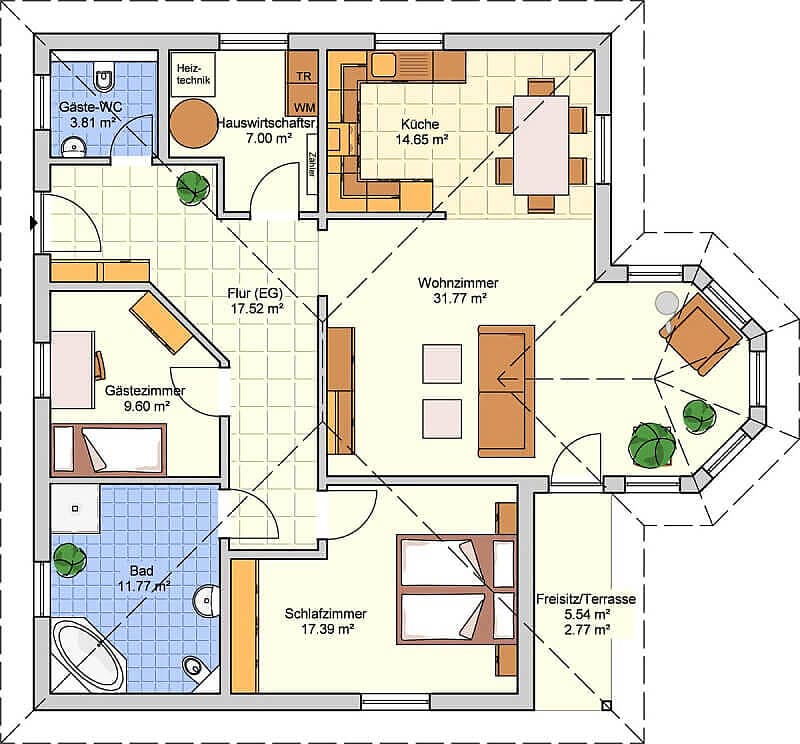 Fertighaus Libereco von FINGERHUT-HAUS Schlüsselfertig ab 410251€, Bungalow Grundriss 1
