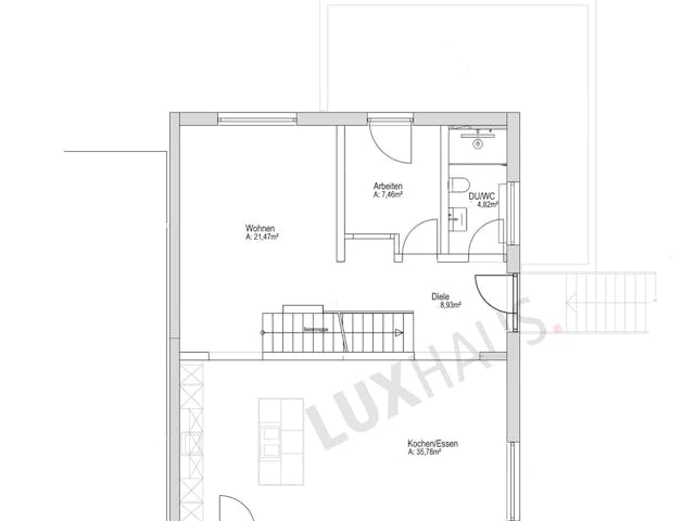 Fertighaus Satteldach Klassik 154 - Doppelhaushälfte von LUXHAUS, Satteldach-Klassiker Grundriss 1