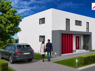 Massivhaus Stadtvilla 202 im Bauhausstill mit LIAPLAN gebaut von Mein Haus Bausysteme, Cubushaus Außenansicht 3