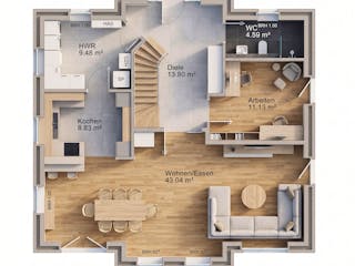 Massivhaus Pagode 150 von AMR-Wohnbau Schlüsselfertig ab 390000€, Stadtvilla Grundriss 1