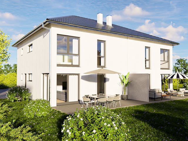 Massivhaus Doppelhaus Luzern von BauArt Massivbau, Stadtvilla Außenansicht 1