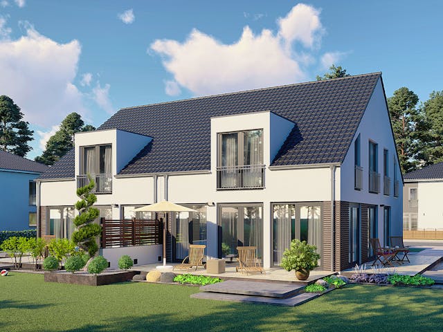 Massivhaus Doppelhaus Wien von BauArt Massivbau, Satteldach-Klassiker Außenansicht 1 Massivhaus Doppelhaus Wien von BauArt Massivbau, Satteldach-Klassiker Außenansicht 1