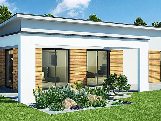 Massivhaus Bungalow BL 95 Variante T von Baudirekt, Bungalow Außenansicht 1 Massivhaus Bungalow BL 95 Variante T von Baudirekt, Bungalow Außenansicht 1