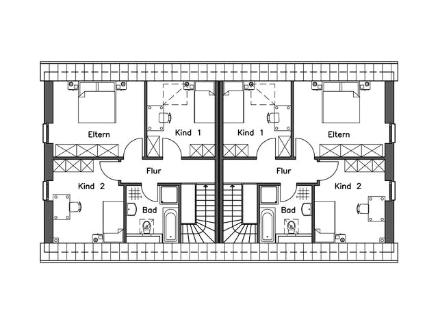 Massivhaus Doppelhaus DH 110 Basis von Baudirekt, Satteldach-Klassiker Grundriss 2