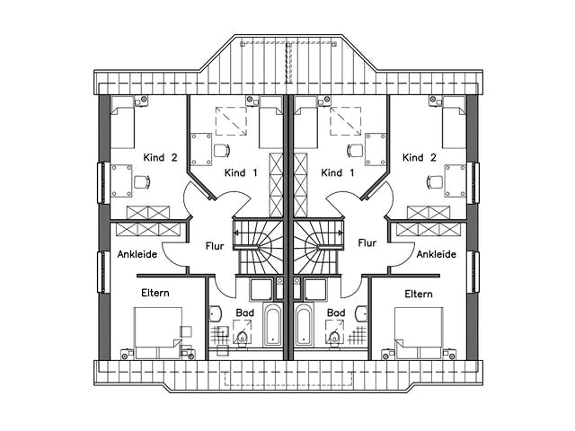 Massivhaus Doppelhaus DH 120 Basis von Baudirekt,  Grundriss 2