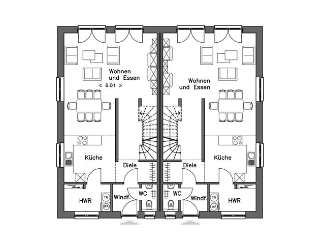 Massivhaus Doppelhaus DH 130 Basis von Baudirekt, Satteldach-Klassiker Grundriss 1