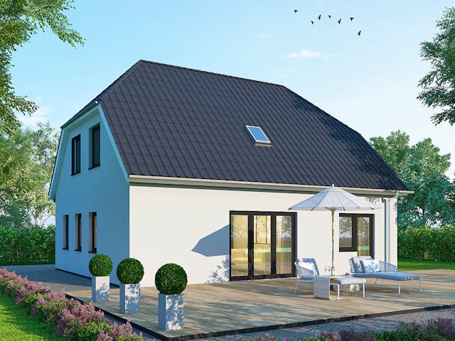 Massivhaus Einfamilienhaus EH140 Basis von Baudirekt, Satteldach-Klassiker Außenansicht 1