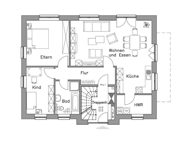 Massivhaus Zweifamilienhaus ZH185 Basis von Baudirekt, Stadtvilla Grundriss 1