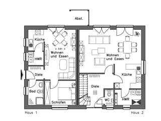 Massivhaus Zweifamilienhaus ZH200 Basis von Baudirekt, Satteldach-Klassiker Grundriss 1