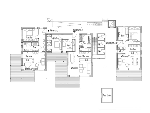 Fertighaus Mehrfamilienhaus Falchengraben von Bau-Fritz - Mehrfamilienhäuser Schlüsselfertig ab 3015000€, Grundriss 1