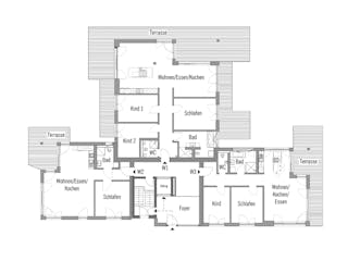 Fertighaus Mehrfamilienhaus Fluhr-Barth von Bau-Fritz - Mehrfamilienhäuser Schlüsselfertig ab 4125000€, Cubushaus Grundriss 1