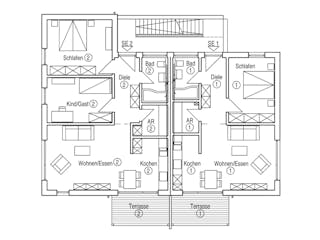 Fertighaus Mehrfamilienhaus Münch von Bau-Fritz - Mehrfamilienhäuser Schlüsselfertig ab 1015000€, Pultdachhaus Grundriss 1