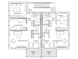Fertighaus Mehrfamilienhaus Münch von Bau-Fritz - Mehrfamilienhäuser Schlüsselfertig ab 1015000€, Pultdachhaus Grundriss 2