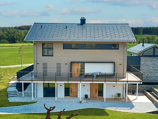 Fertighaus Heimat 4.0 - Musterhaus von Bau-Fritz Schlüsselfertig ab 845000€, Satteldach-Klassiker Außenansicht 1