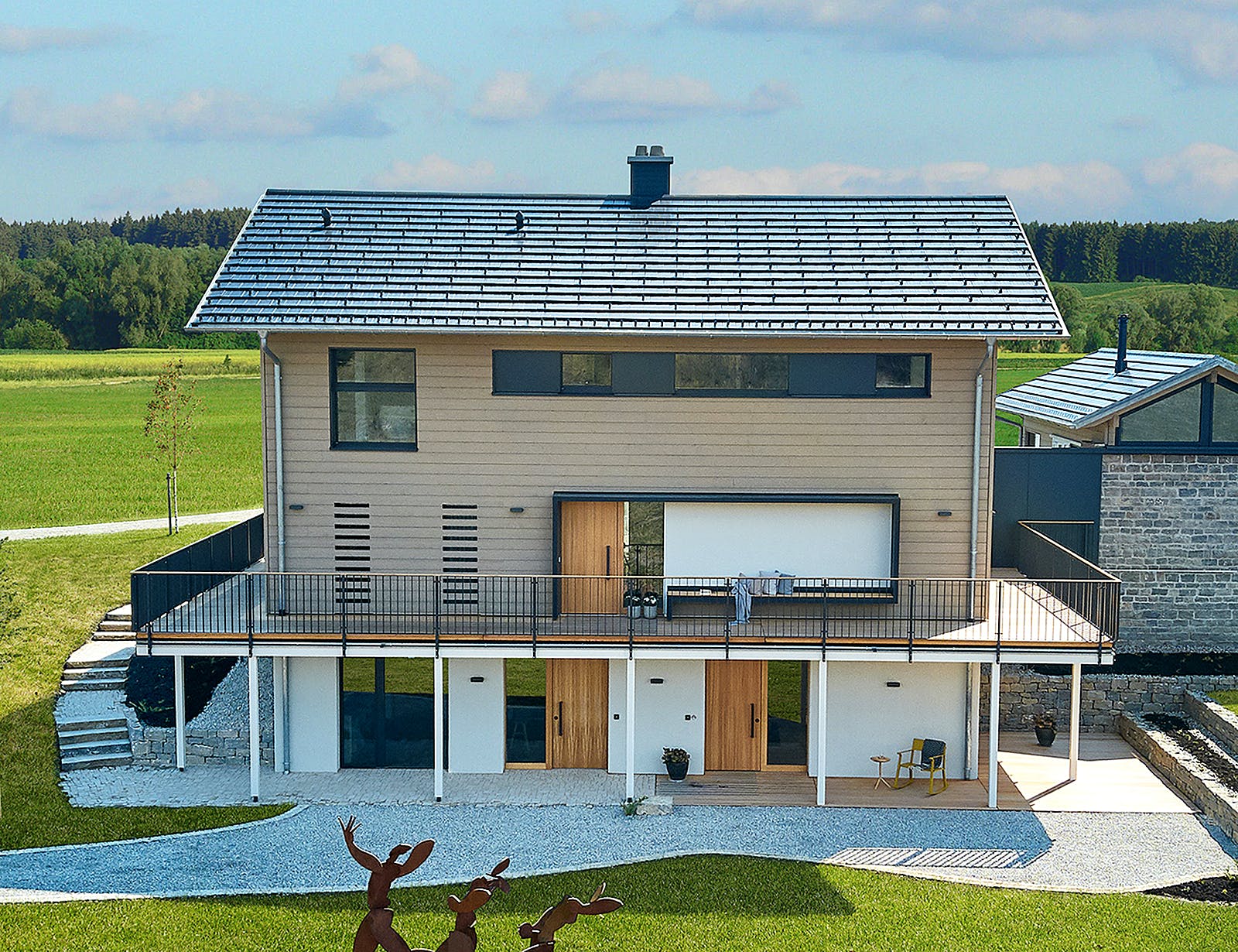 Fertighaus Heimat 4.0 - Musterhaus von Bau-Fritz Schlüsselfertig ab 845000€, Satteldach-Klassiker Außenansicht 1