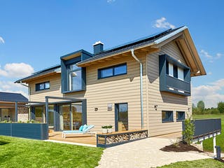 Fertighaus Heimat 4.0 - Musterhaus von Bau-Fritz Schlüsselfertig ab 845000€, Satteldach-Klassiker Außenansicht 2