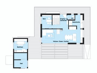Fertighaus Heimat 4.0 - Musterhaus von Bau-Fritz Schlüsselfertig ab 845000€, Satteldach-Klassiker Grundriss 1