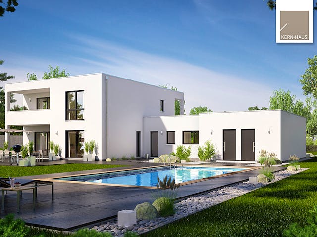 Massivhaus Bauhaus Ixeo von Kern-Haus Schlüsselfertig ab 752900€, Cubushaus Außenansicht 1