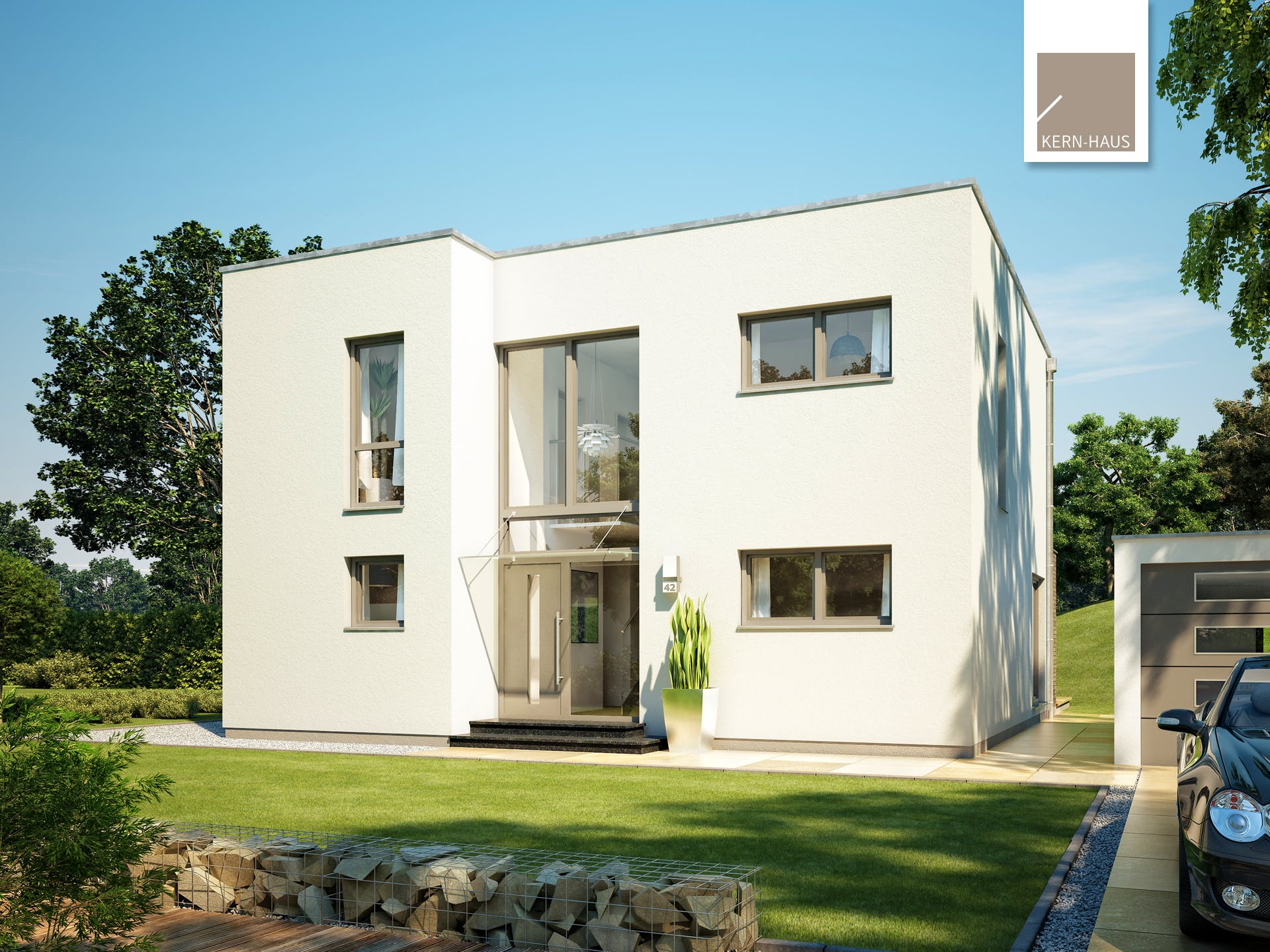Massivhaus Bauhaus Linea von Kern-Haus Schlüsselfertig ab 512900€, Cubushaus Außenansicht 1