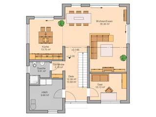 Massivhaus Bauhaus Linea von Kern-Haus Schlüsselfertig ab 452900€, Cubushaus Grundriss 1
