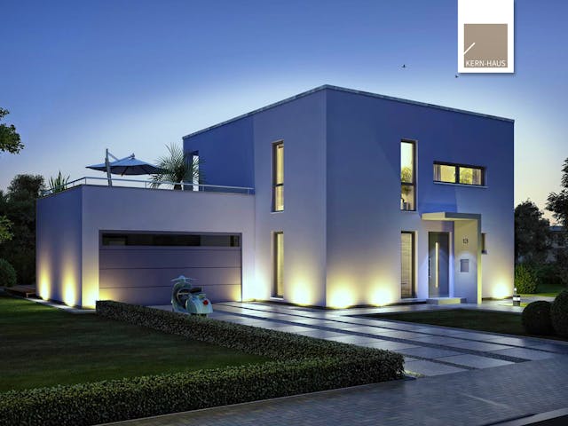 Massivhaus Bauhaus Novum von Kern-Haus Schlüsselfertig ab 346900€, Cubushaus Außenansicht 1