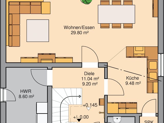 Massivhaus Bauhaus Novum von Kern-Haus Schlüsselfertig ab 418900€, Cubushaus Grundriss 1