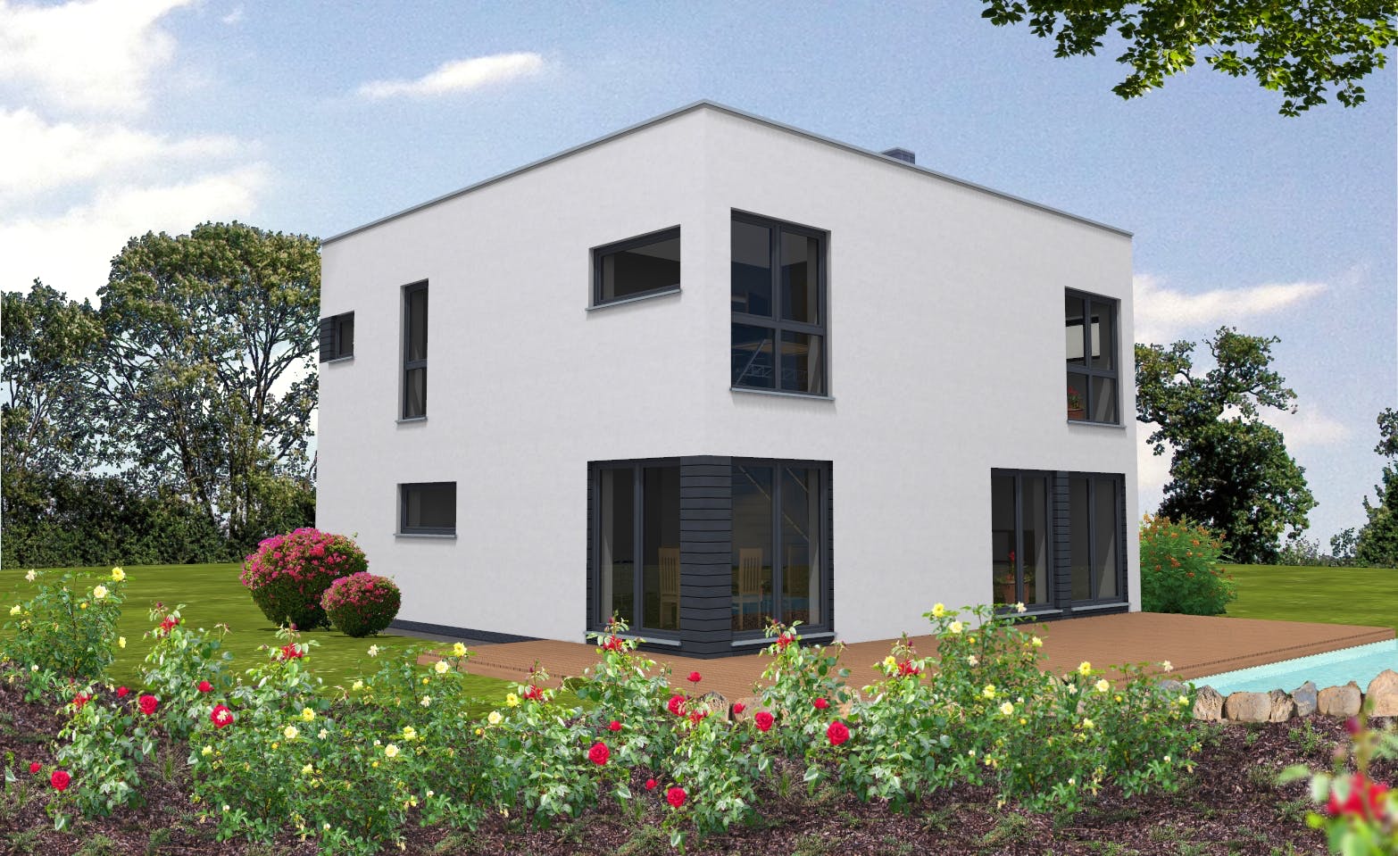 Fertighaus Bauhaus 161 von Suckfüll Energiesparhaus Schlüsselfertig ab 396440€, Cubushaus Außenansicht 1