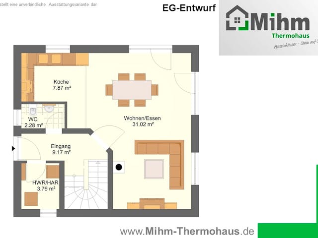 Massivhaus Idealo105FD von Mihm Thermobau, Cubushaus Grundriss 1