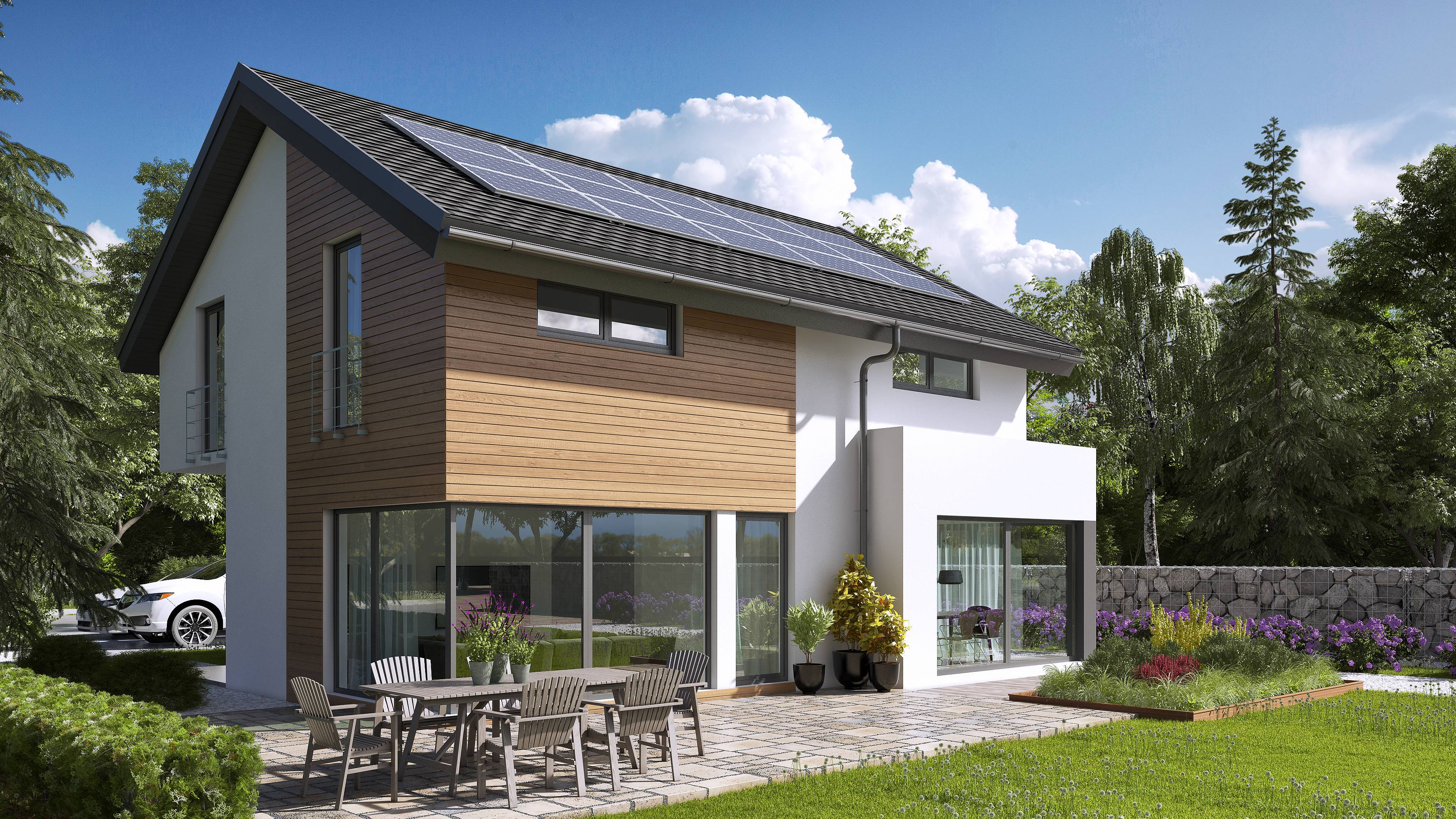 Fertighaus Belando von Büdenbender Hausbau Schlüsselfertig ab 344552€, Satteldach-Klassiker Außenansicht 1