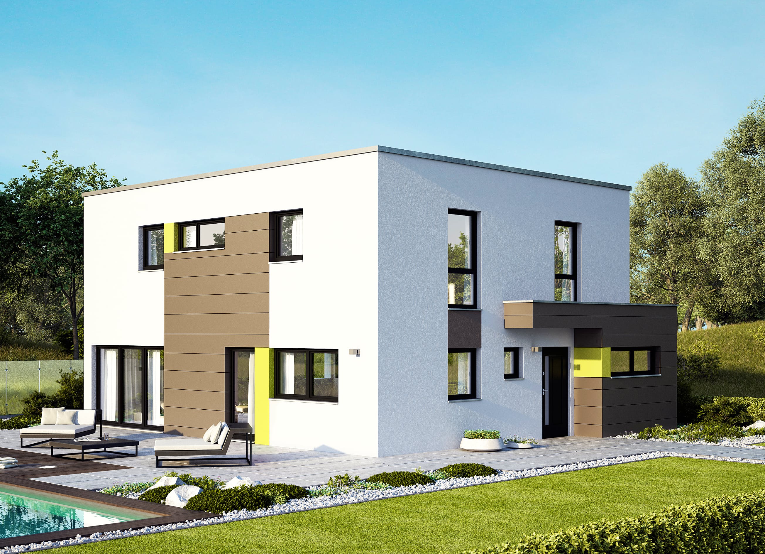 Fertighaus Bellisimo von Büdenbender Hausbau Schlüsselfertig ab 408230€, Cubushaus Außenansicht 1