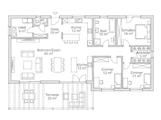 Massivhaus Bungalow 140/150 von Ever Energy Home, Bungalow Grundriss 1