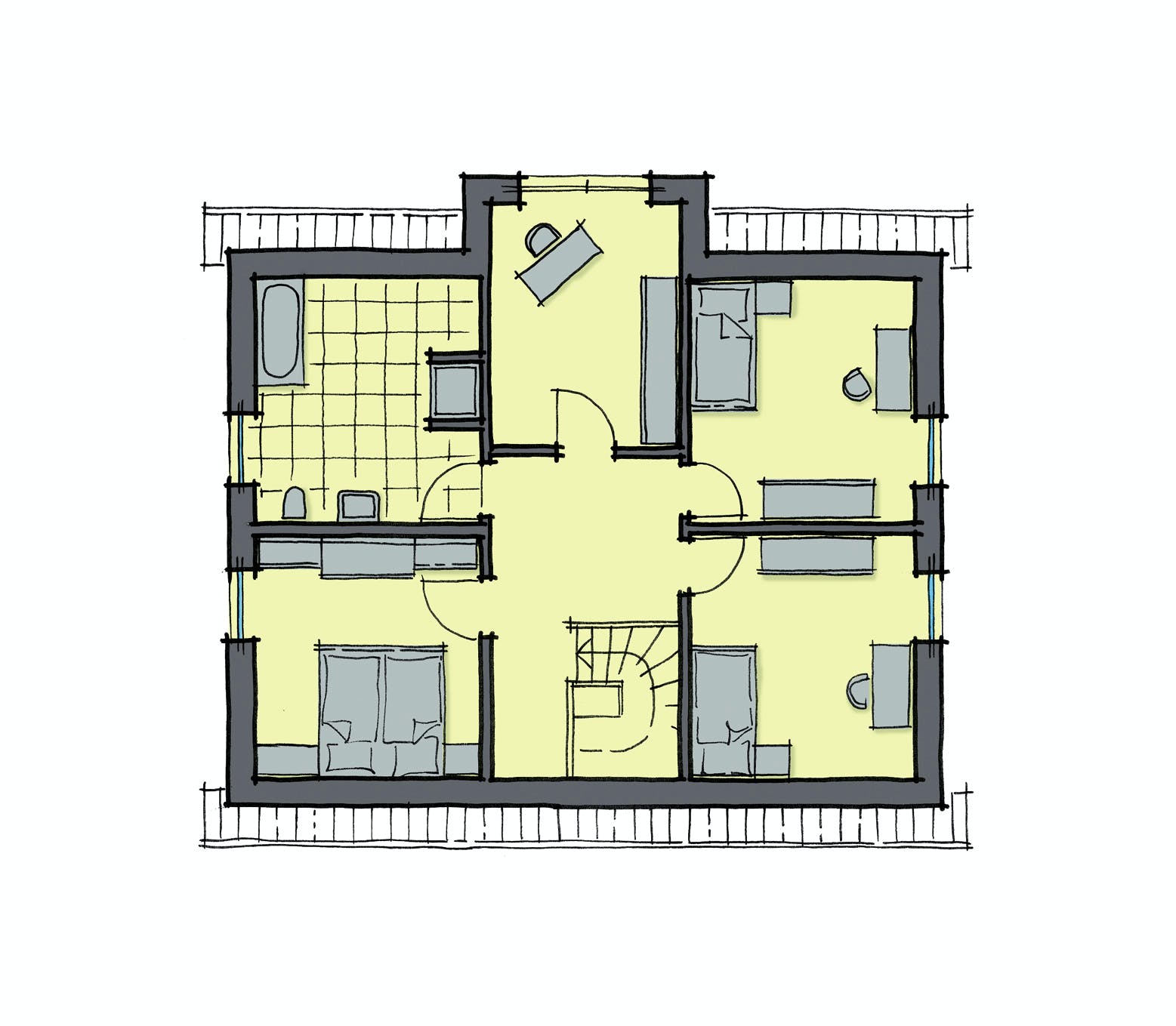 Fertighaus Birkenallee - Var. 1 von GUSSEK HAUS Schlüsselfertig ab 376400€, Satteldach-Klassiker Grundriss 1