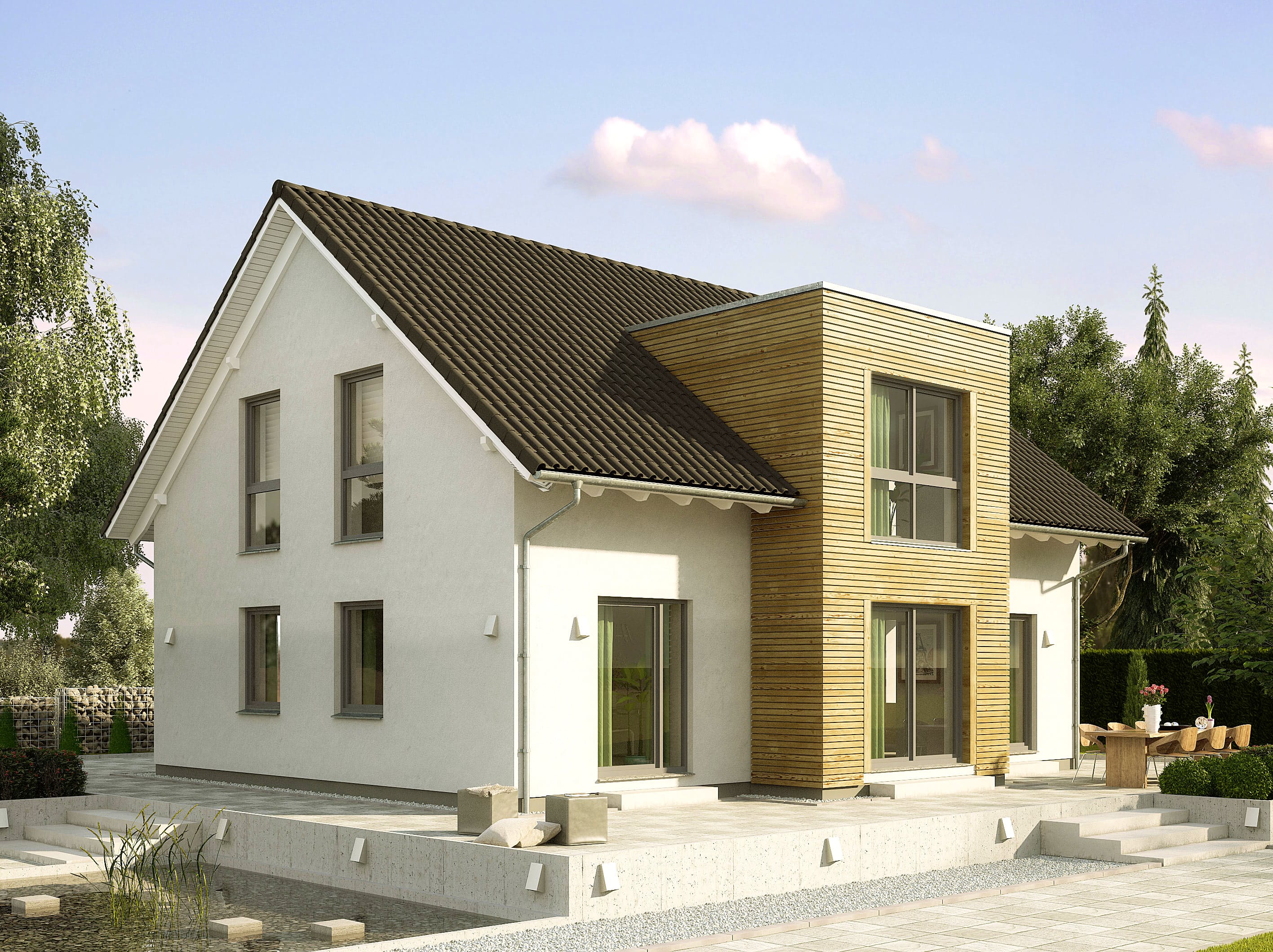 Fertighaus Birkenallee - Var. 1 von GUSSEK HAUS Schlüsselfertig ab 376400€, Satteldach-Klassiker Außenansicht 1