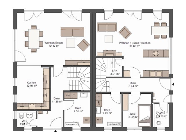 Massivhaus Anzio von Bischoff Massivhaus Schlüsselfertig ab 323000€, Satteldach-Klassiker Grundriss 1