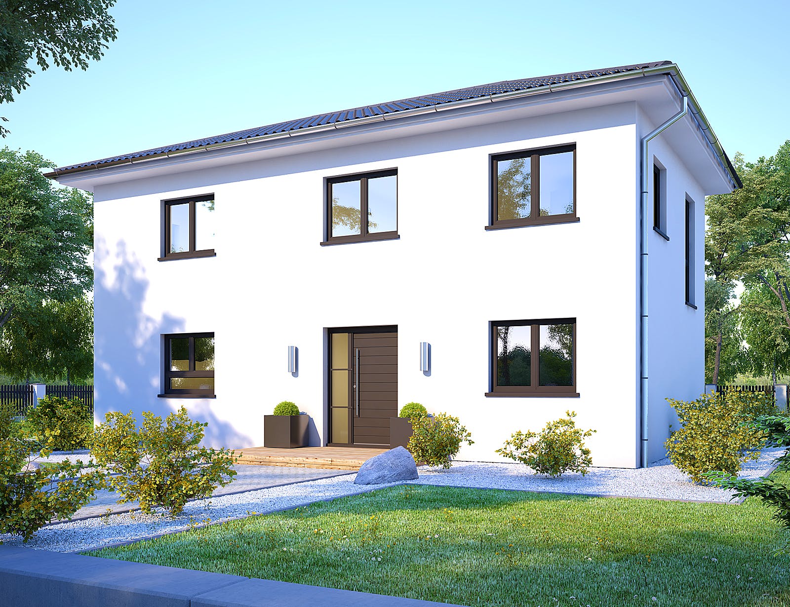 Massivhaus Columbia von Bischoff Massivhaus Schlüsselfertig ab 285500€, Stadtvilla Außenansicht 2