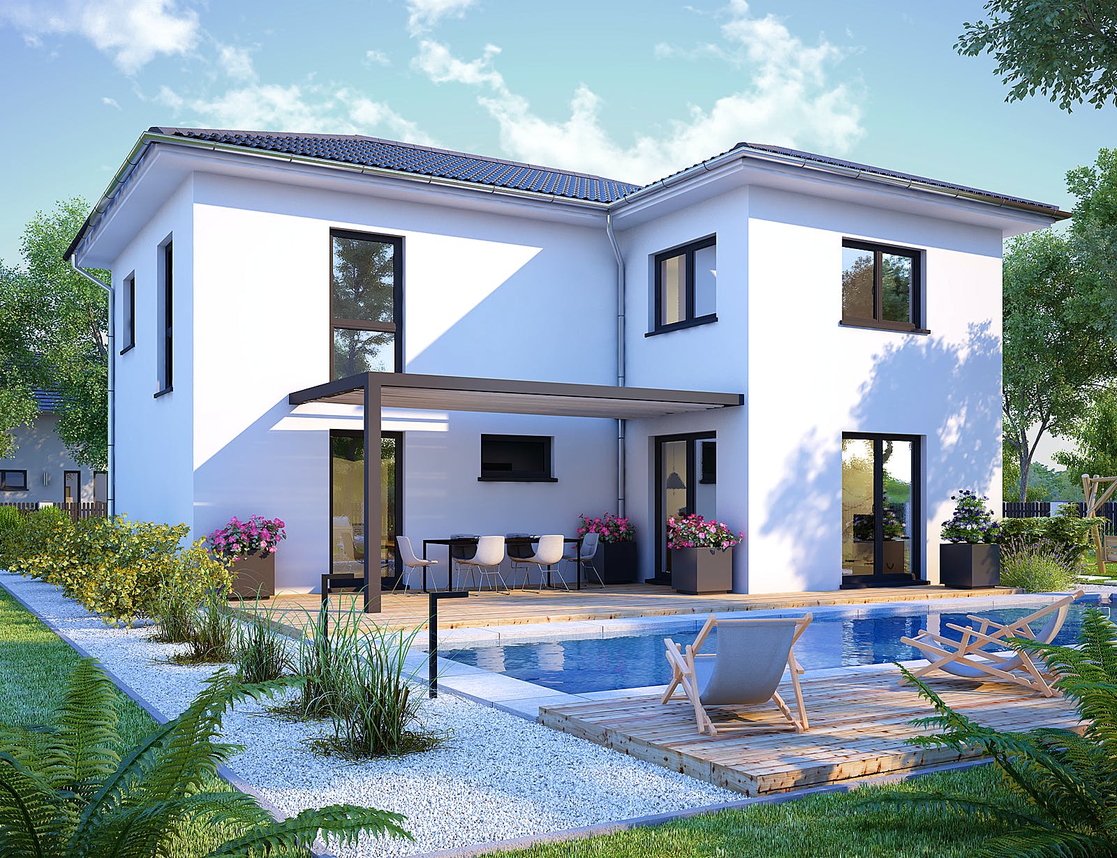 Massivhaus Columbia von Bischoff Massivhaus Schlüsselfertig ab 285500€, Stadtvilla Außenansicht 1